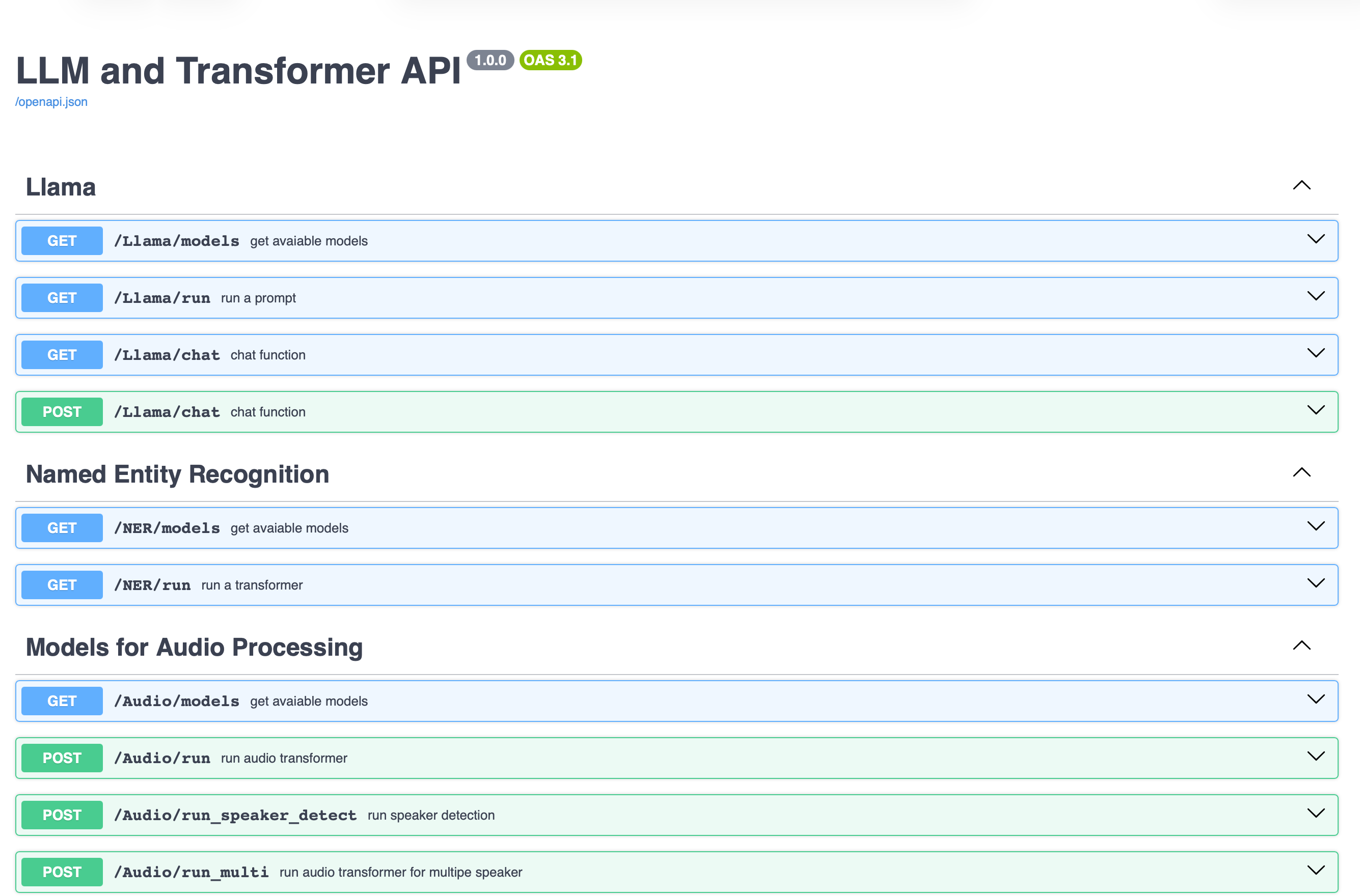 LLM and Transformer API